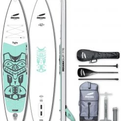 Indiana SUP 11'6 Touring Lite Pack Basic pagaie 3 pièces carbone/Kit de réparation/pompe, blanc/turquoise