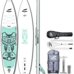 Indiana SUP 11'6 Touring Lite Pack Premium pagaie 3 pièces carbone/Kit de réparation/pompe, blanc/turquoise